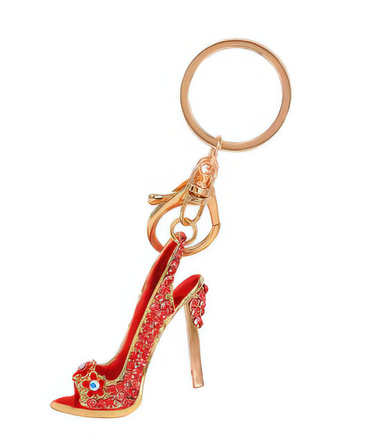 High Heel Shoe Keychain Red Rhinestone Crystal