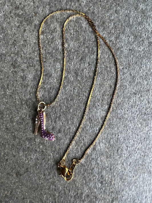 High Heel Shoe Charm Pendant Necklaces in Purple and Gold