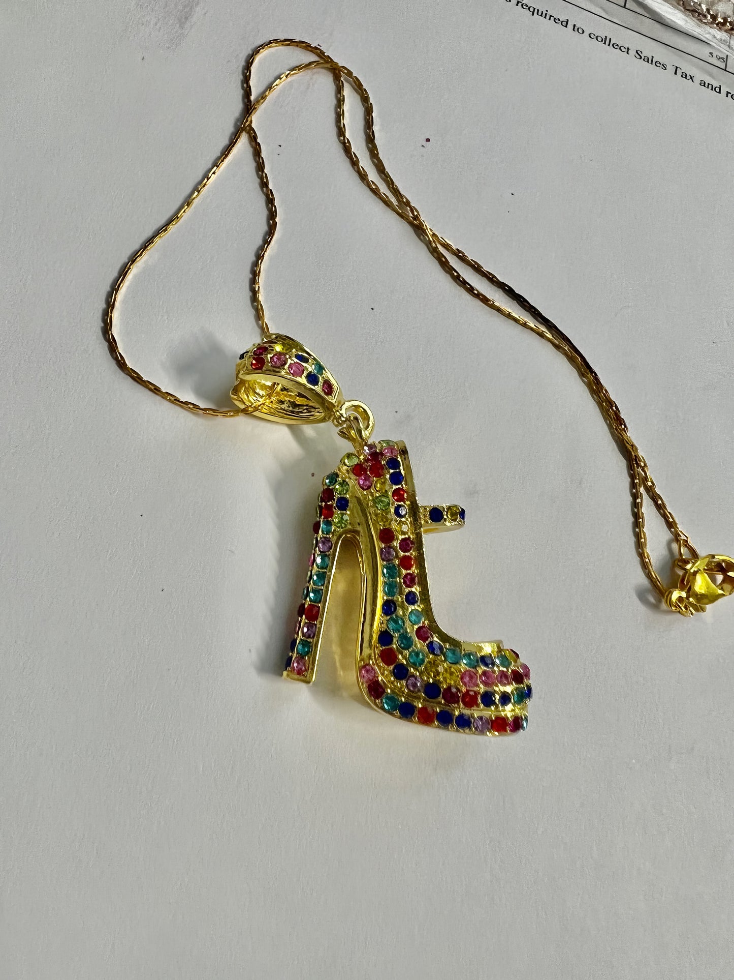 Large High Heel Shoe Charm Pendant Necklaces in Multi and Gold