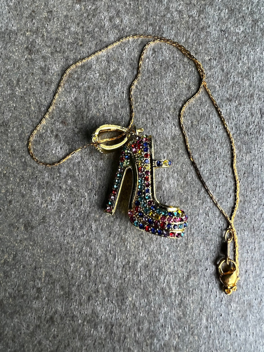 Large High Heel Shoe Charm Pendant Necklaces in Multi and Gold