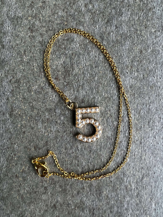 Pearl Number 5 Pendant Necklace