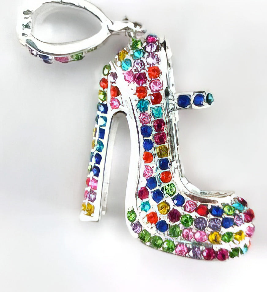 Large High Heel Shoe Charm Pendant Necklaces in Multi and Silver