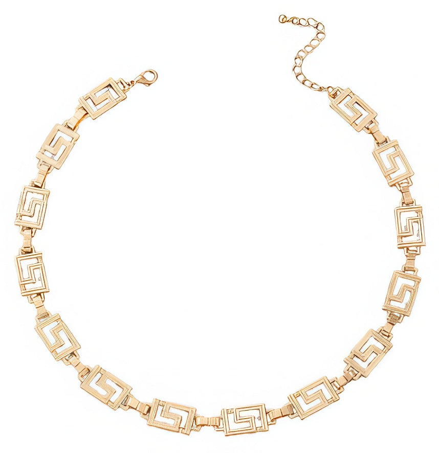 Dress Up Short Labyrinth Greek Key Choker Necklace in Gold