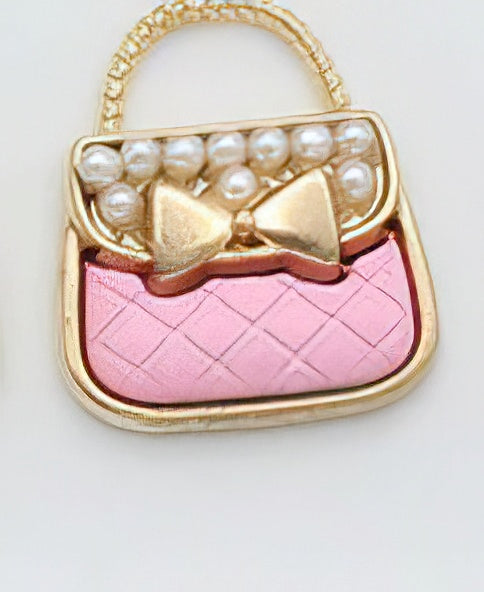 Pearl Bow Purse Pendant Necklace in Pink