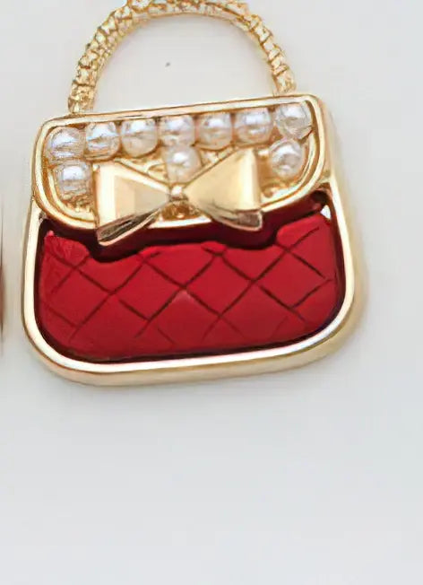 Pearl Bow Purse Pendant Necklace in Red