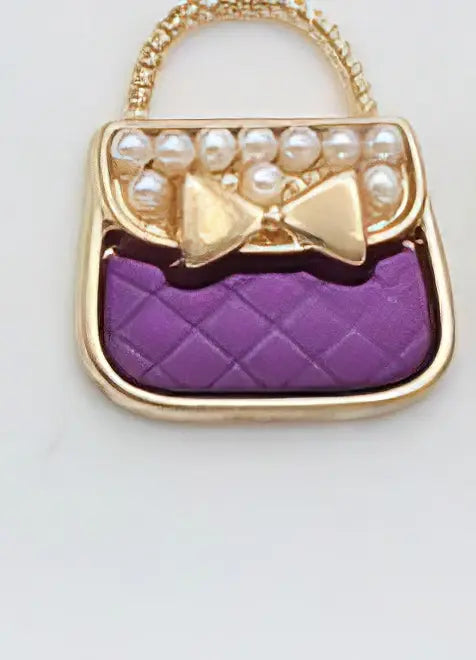 Pearl Bow Purse Pendant Necklace in Purple