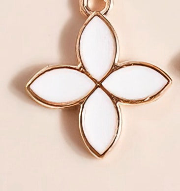 Enamel Flower Four Leaf Clover Pendant Necklace in White