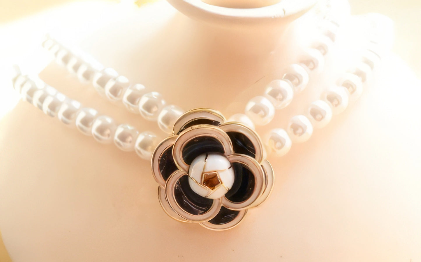 Double Pearl Camellia Choker Necklace