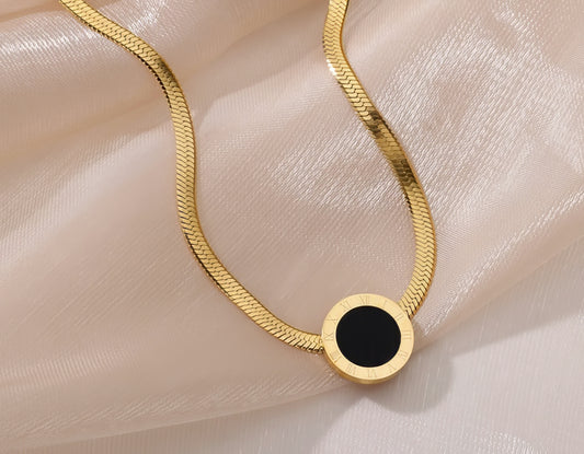 Stainless Steel Numeral Pendant Necklace in Gold and Black