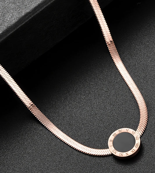 Stainless Steel Numeral Pendant Necklace in Rose Gold and Black