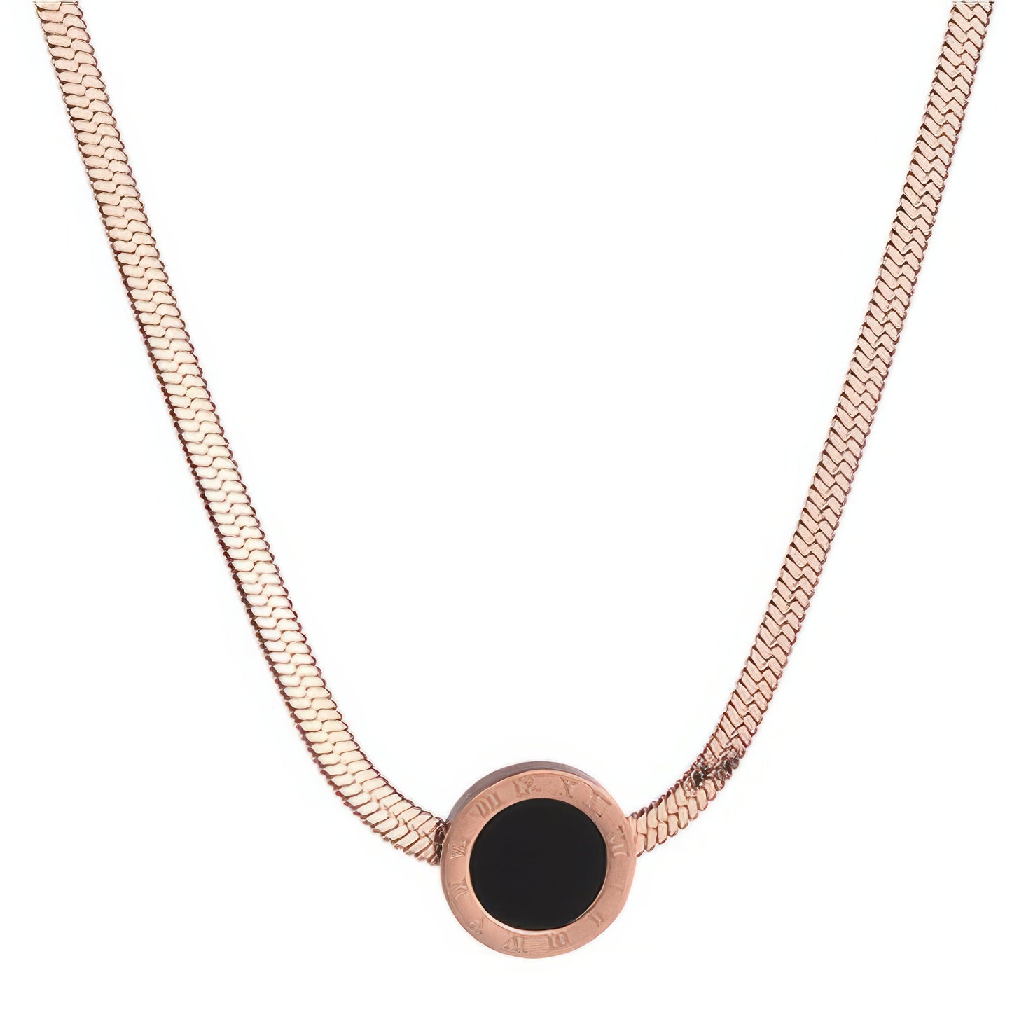 Stainless Steel Numeral Pendant Necklace in Rose Gold and Black