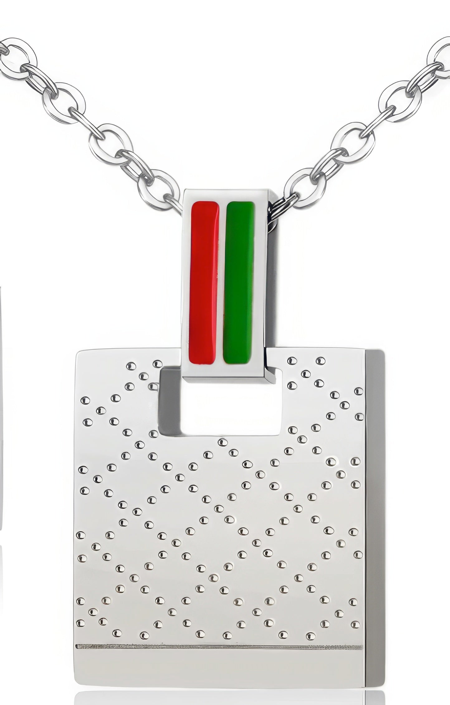 Stainless Steel Red  and Green Striped Bar Necklace in Silver