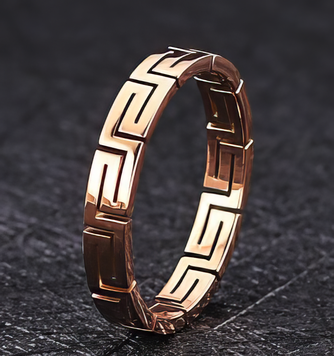 Designer inspired Greek Key Pattern Stainless Steel Ring in Gold Sizes 6 7 8 9