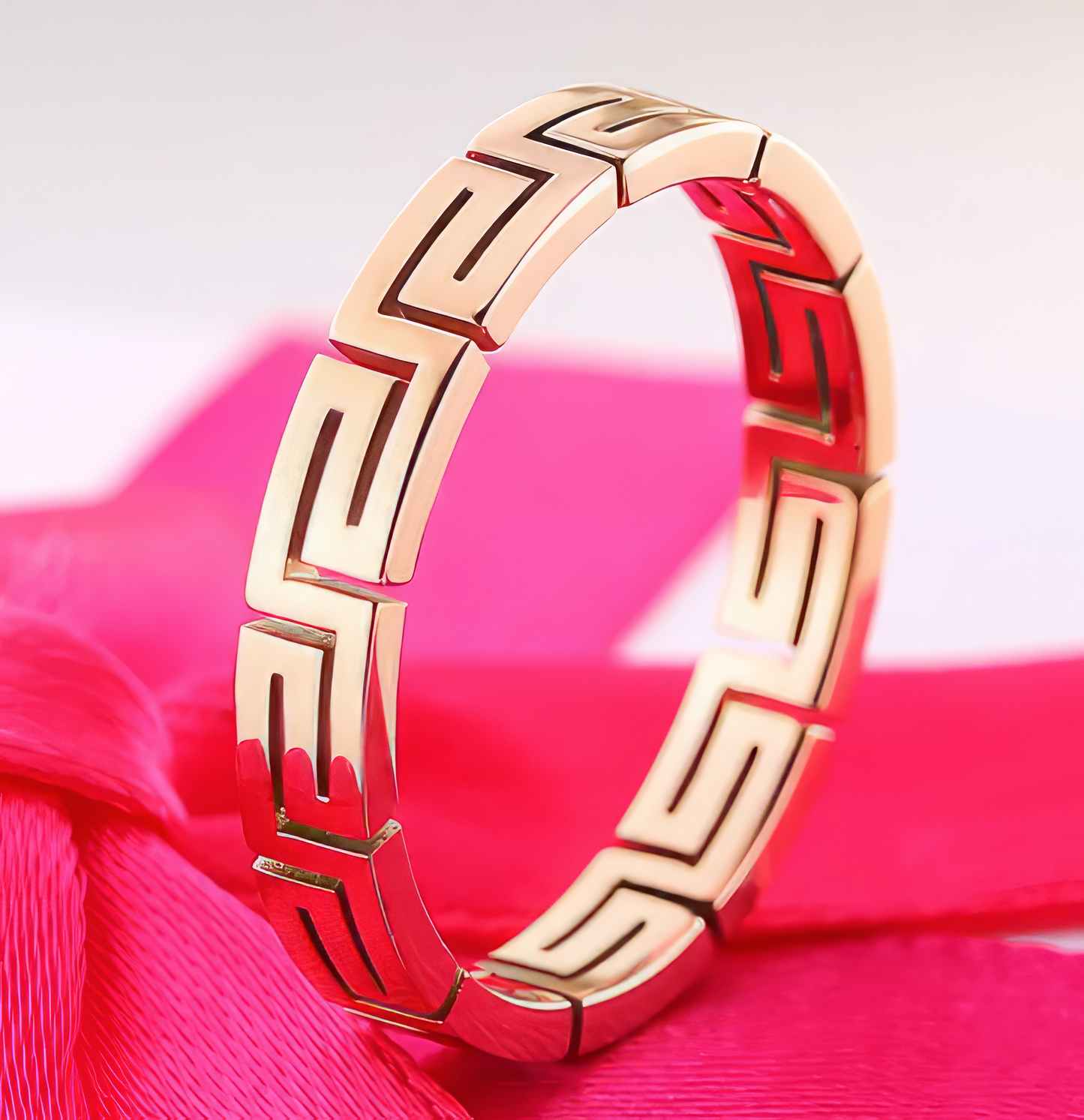 Designer inspired Greek Key Pattern Stainless Steel Ring in Gold Sizes 6 7 8 9