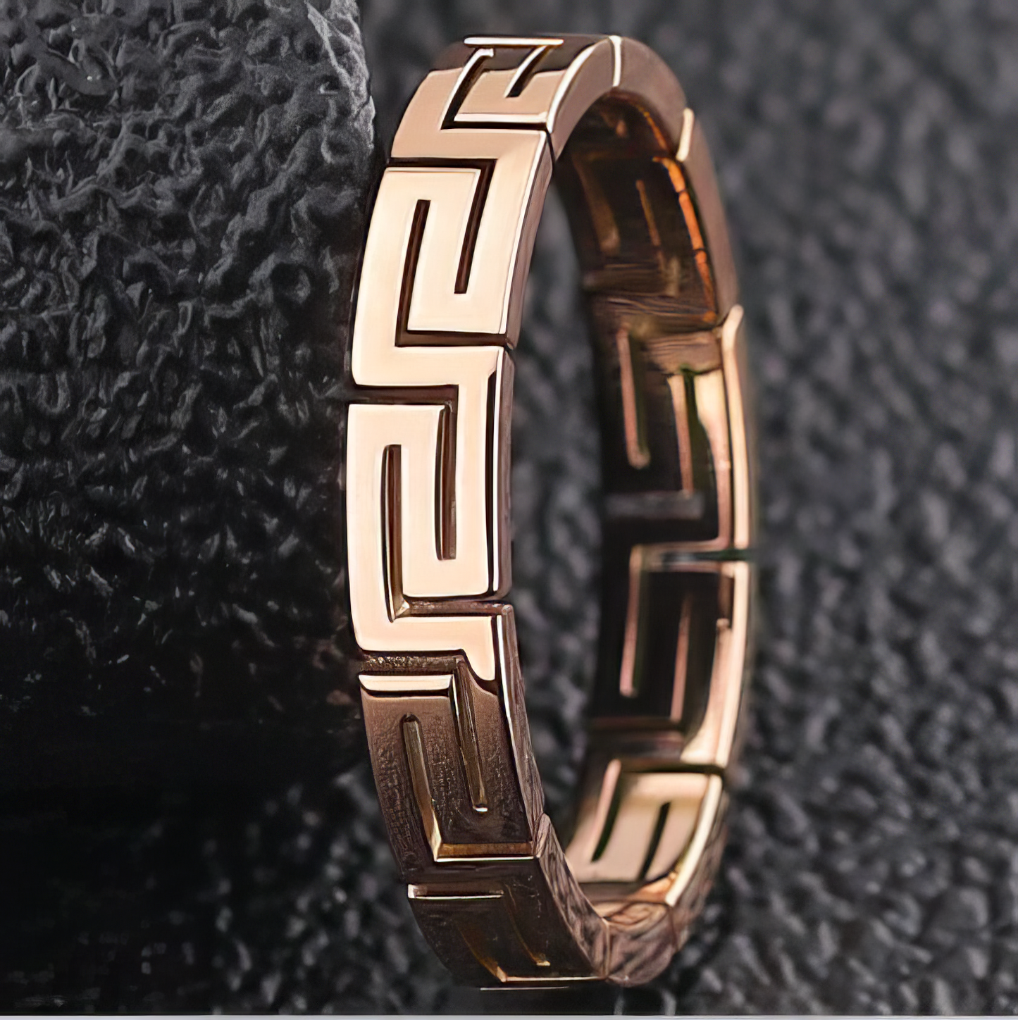 Designer inspired Greek Key Pattern Stainless Steel Ring in Gold Sizes 6 7 8 9