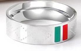 Green and Red Striped Enamel Ring in Silver 789