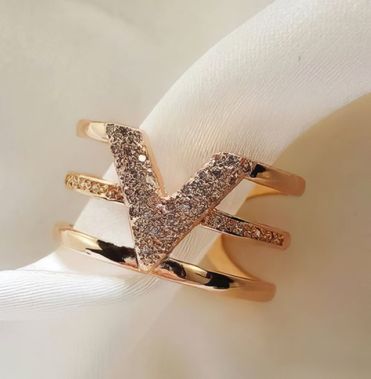 Letter V Shaped Adjustable Ring in Gold