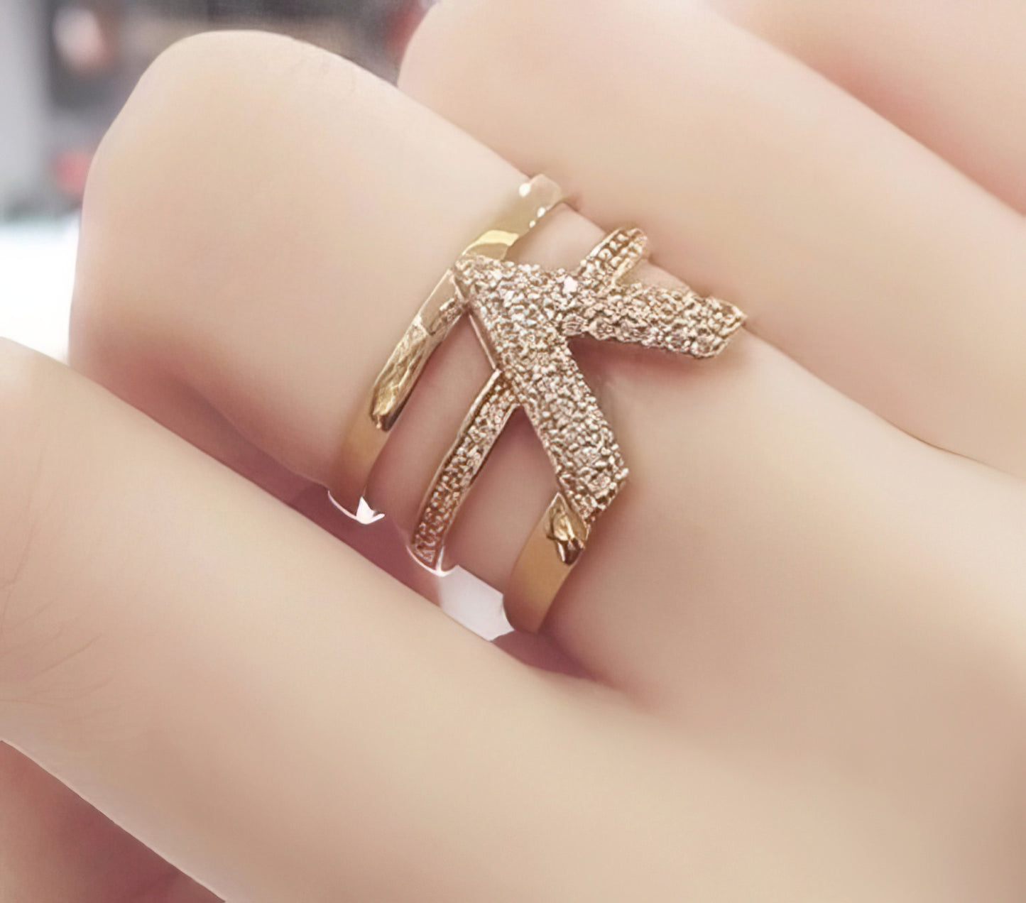 Letter V Shaped Adjustable Ring in Gold