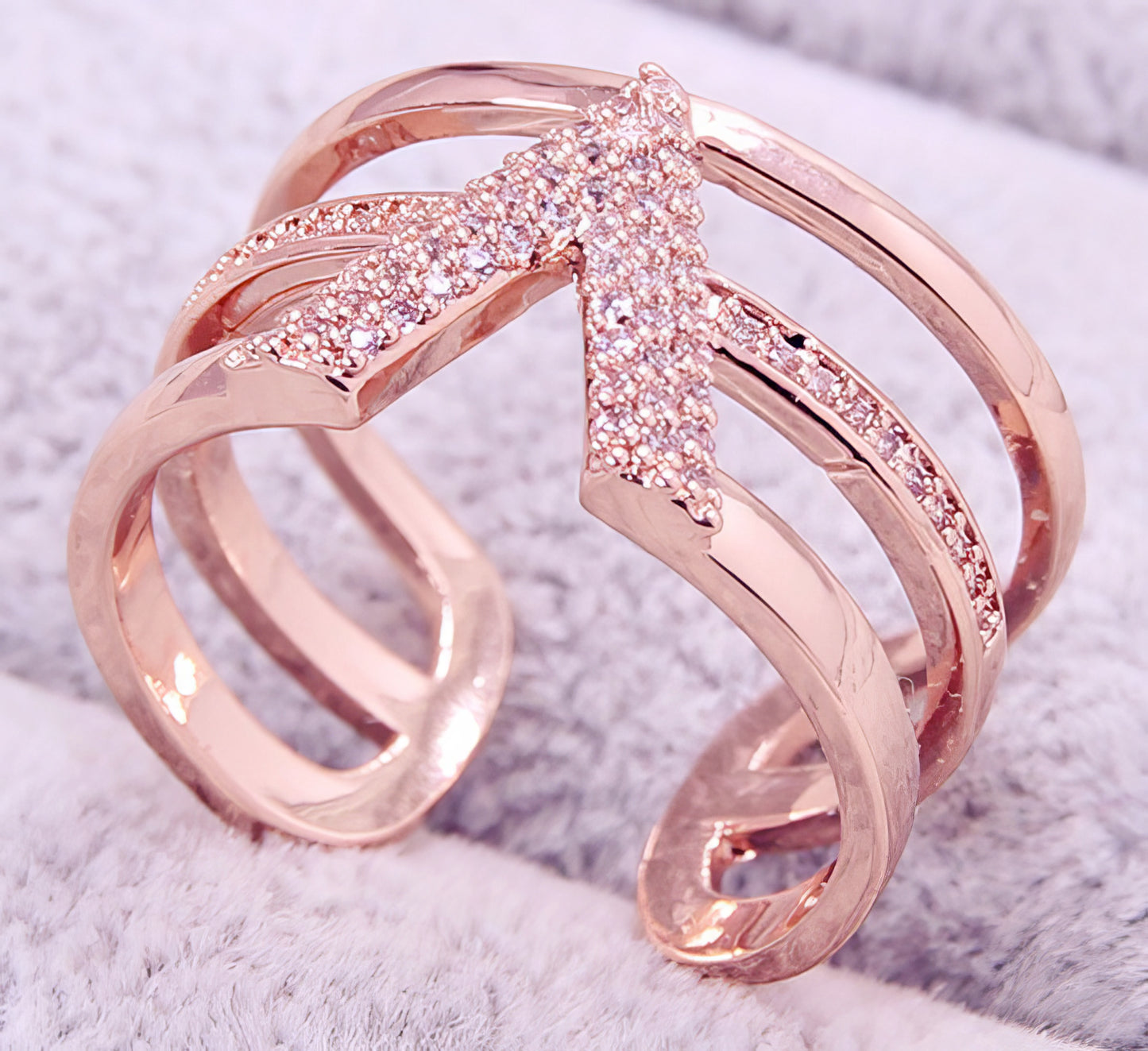 Letter V Shaped Adjustable Ring in Rose Gold