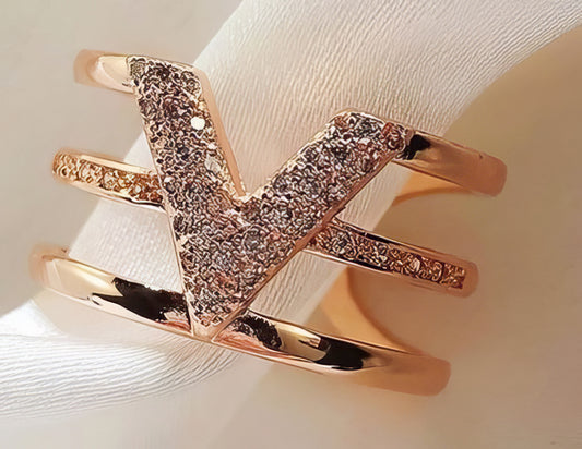 Letter V Shaped Adjustable Ring in Rose Gold