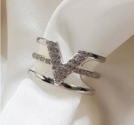 Letter V Shaped Adjustable Ring in Silver