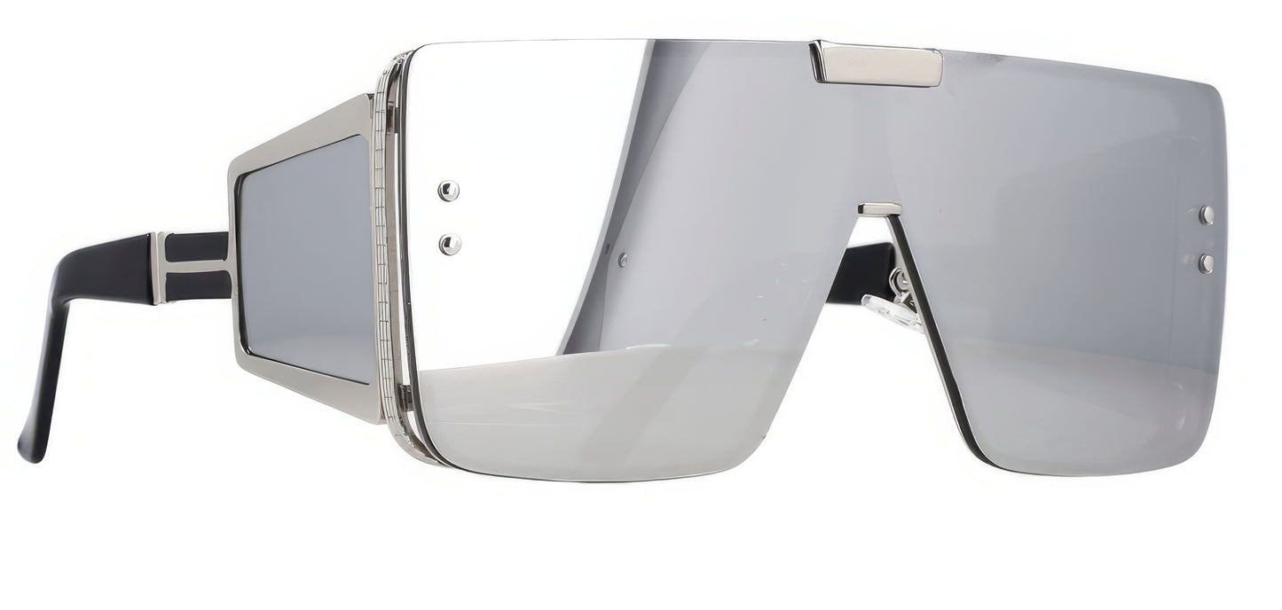 Oversized Square Sunglasses in Silver with Mirrored Lens and Sides