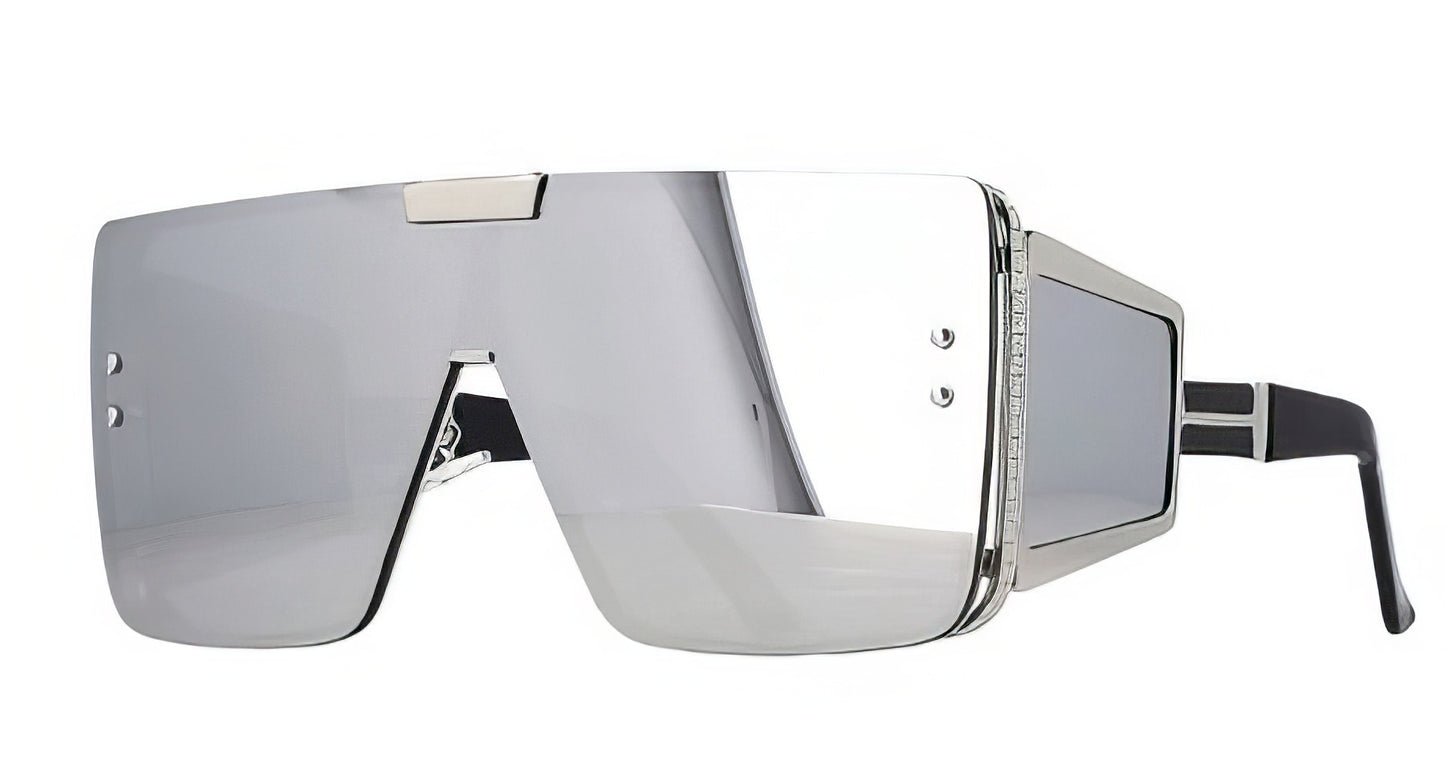 Oversized Square Sunglasses in Silver with Mirrored Lens and Sides