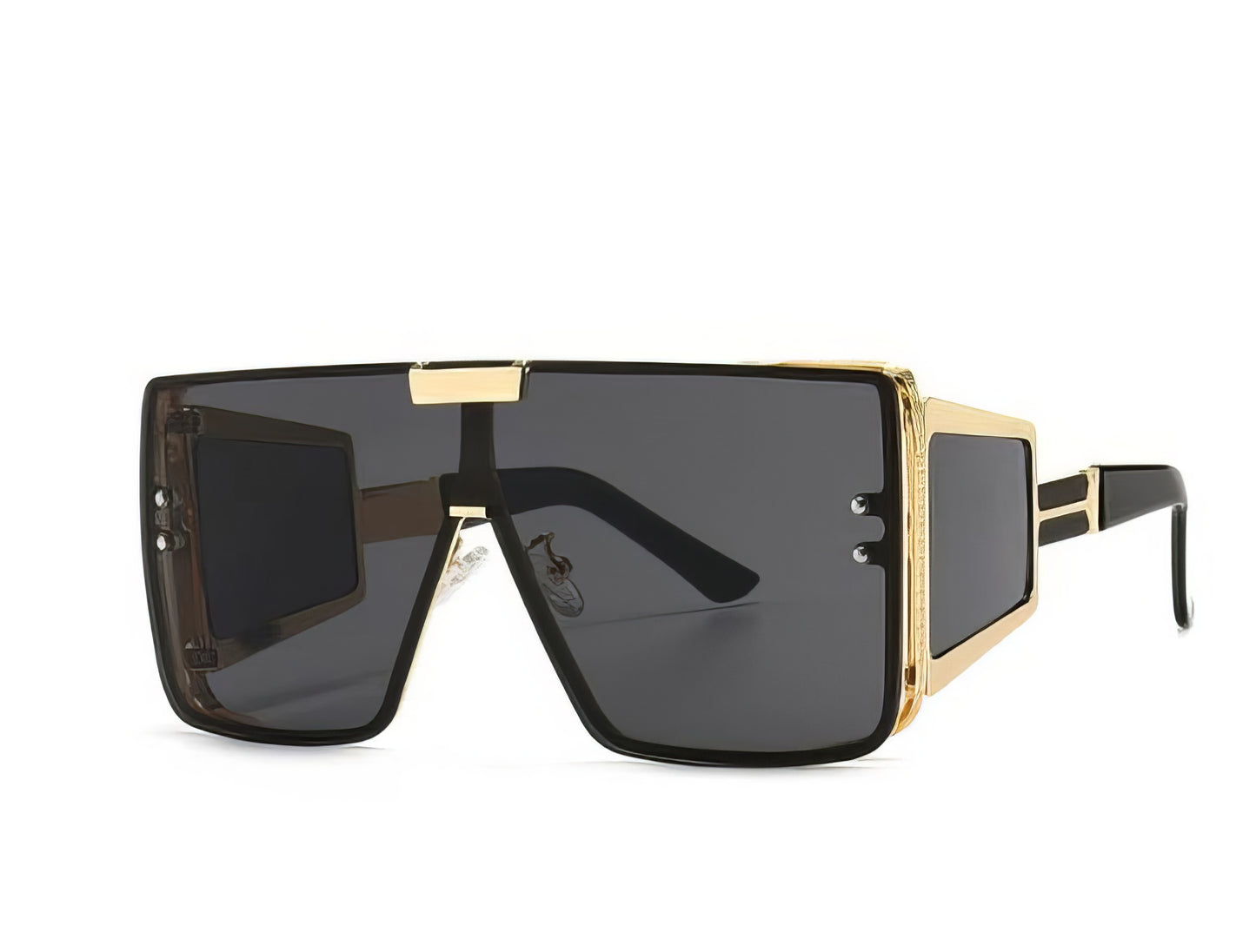 Oversized Square Sunglasses in Gold with Black Lens Black Sides