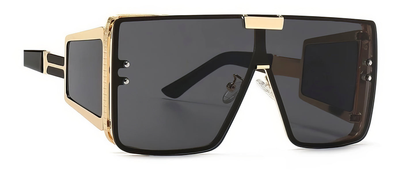 Oversized Square Sunglasses in Gold with Black Lens Black Sides