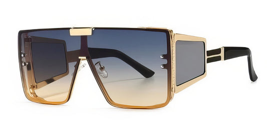 Oversized Square Sunglasses in Gold with Black Lens Gray Sides