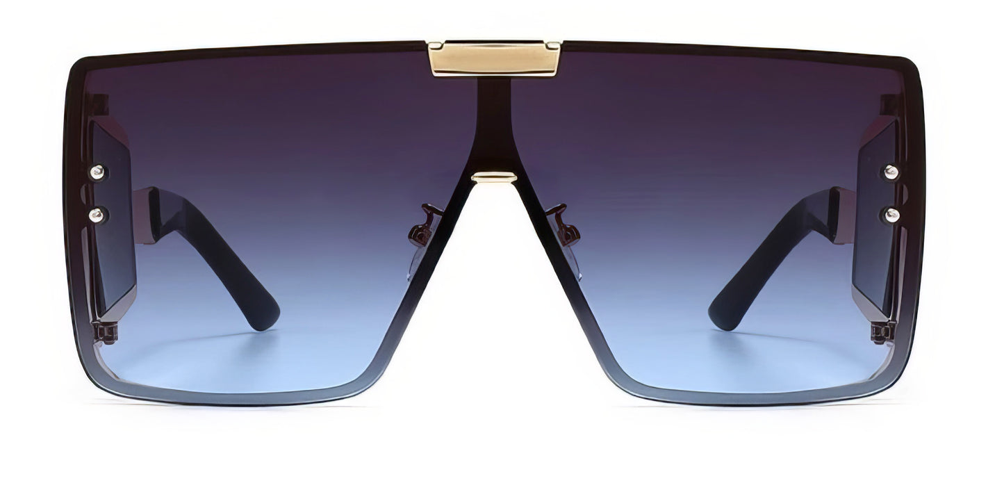 Oversized Square Sunglasses in Gold with Black Lens Gray Sides