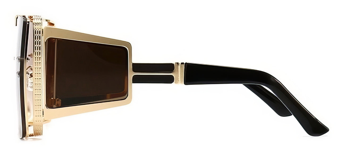 Oversized Square Sunglasses in Gold with Brown Lens Brown Sides