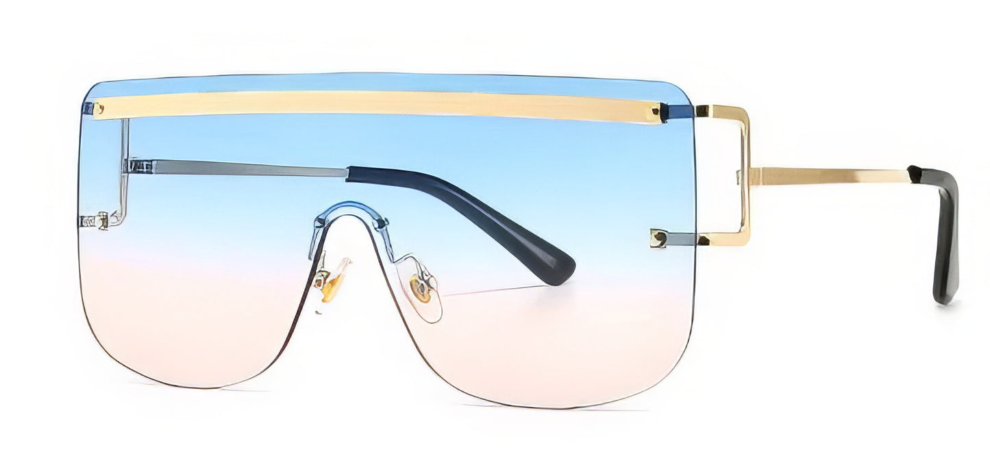 Oversized Square Sunglasses in Gold with Blue to Pink Lenses