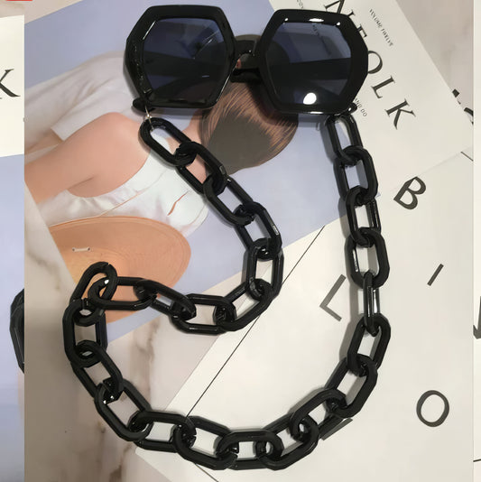 Polygon Sunglasses with Acrylic Chain Black