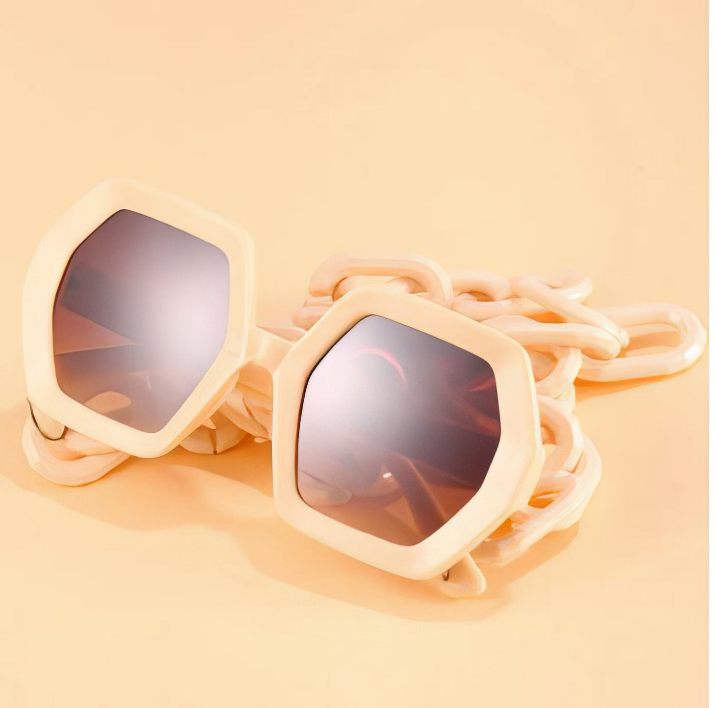 Polygon Sunglasses with Acrylic Chain Cream