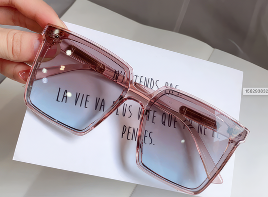 Vintage Square Sunglasses in Pink with Blue Lens