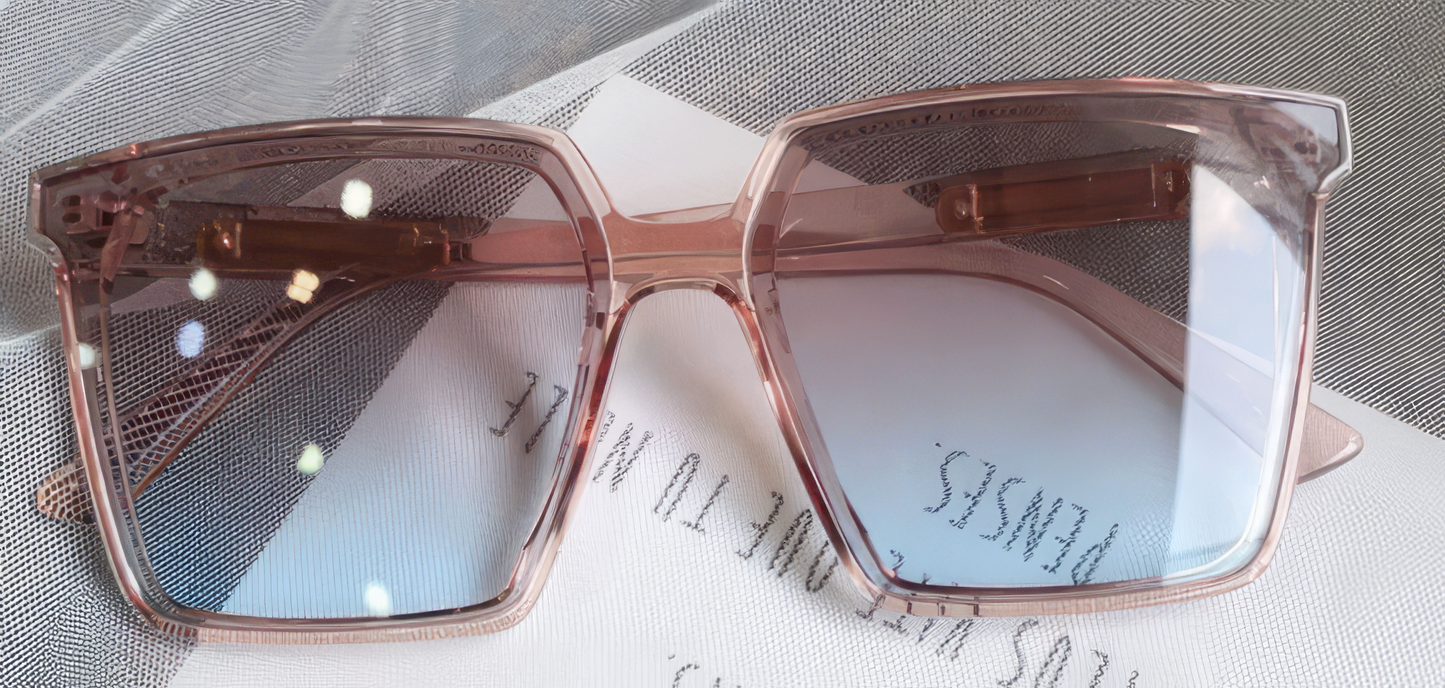 Vintage Square Sunglasses in Pink with Blue Lens