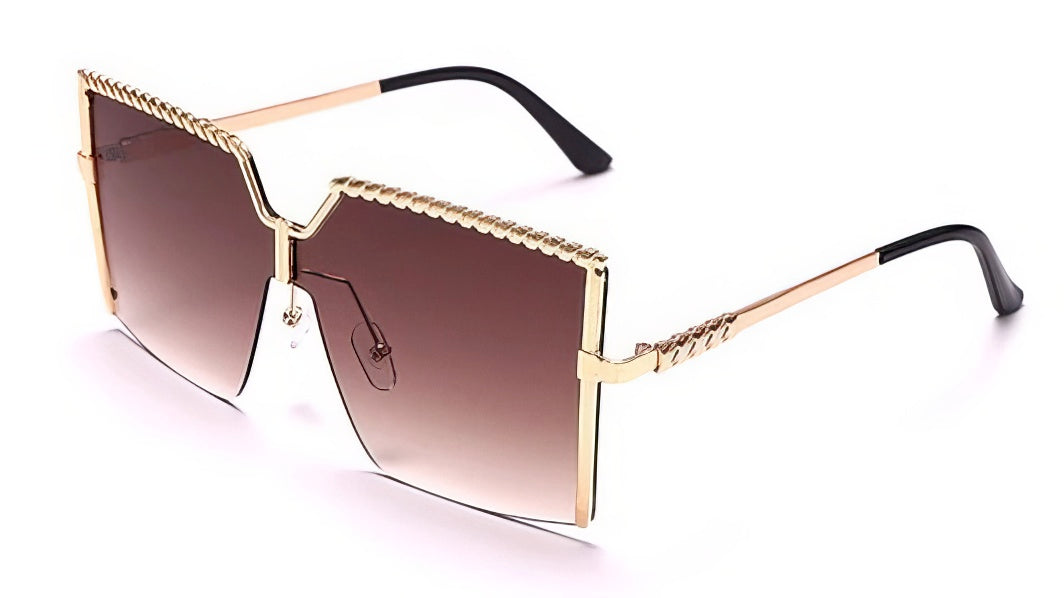 Oversized Square Sunglasses in Gold with Brown Lens