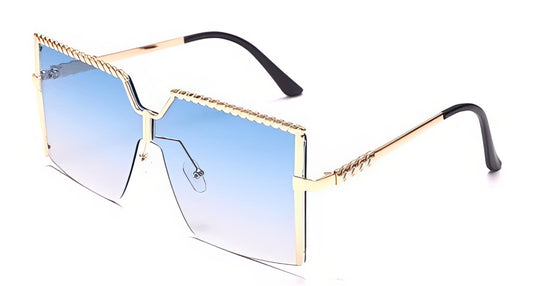 Oversized Square Sunglasses in Gold with Blue Lens