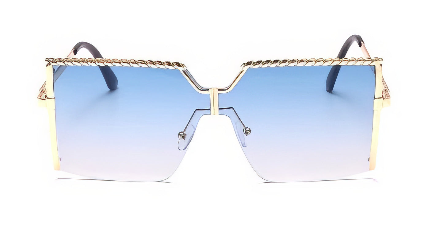 Oversized Square Sunglasses in Gold with Blue Lens